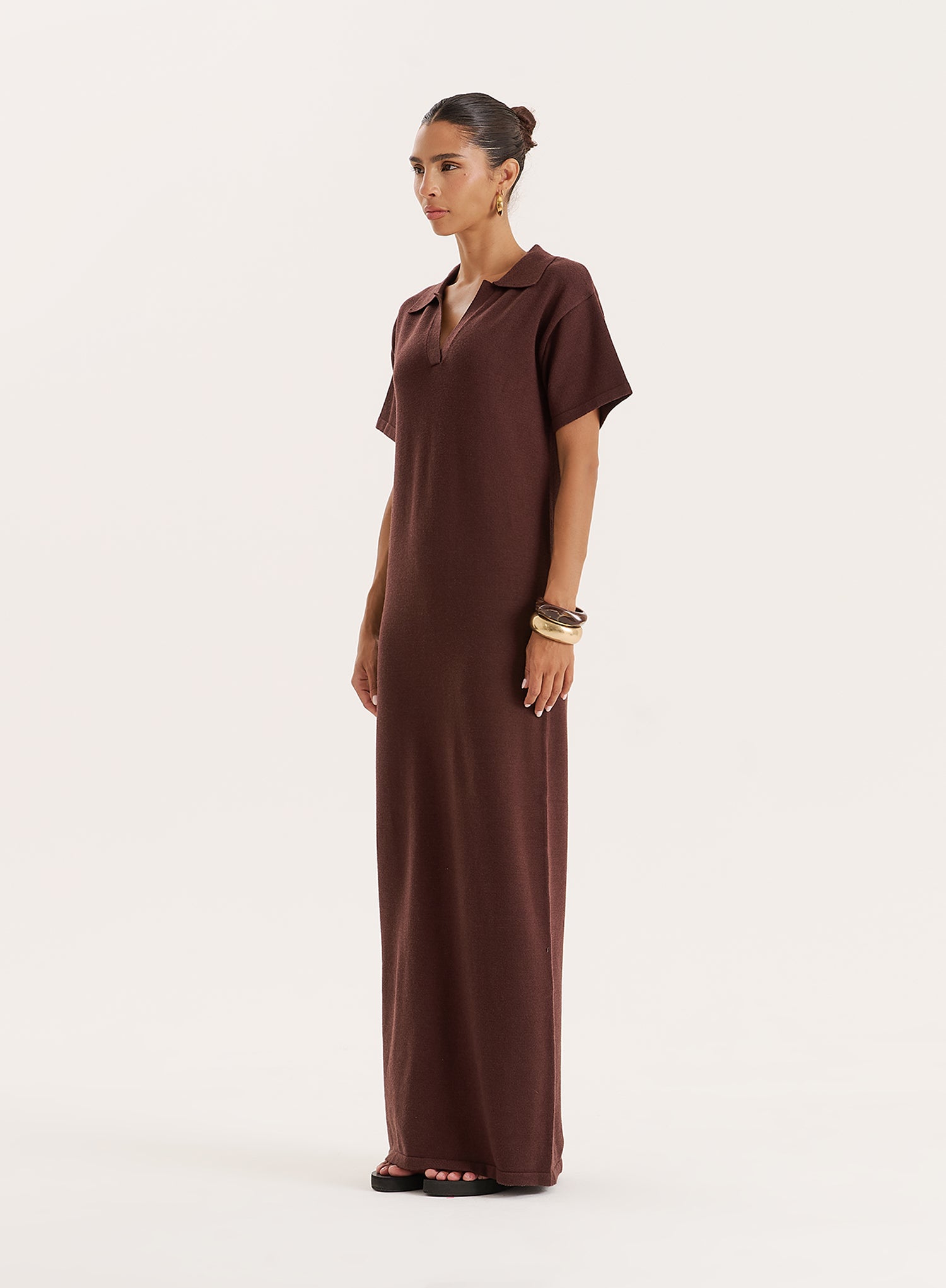 Chocolate Knitted Rugby Maxi Dress